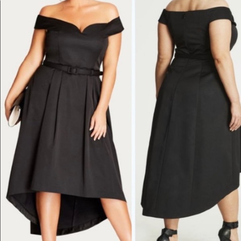 City Chic Size M(18W) Hi-Low Off the Shoulder Dress in Black